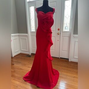 Elegant Red Off-Shoulder Evening Dress